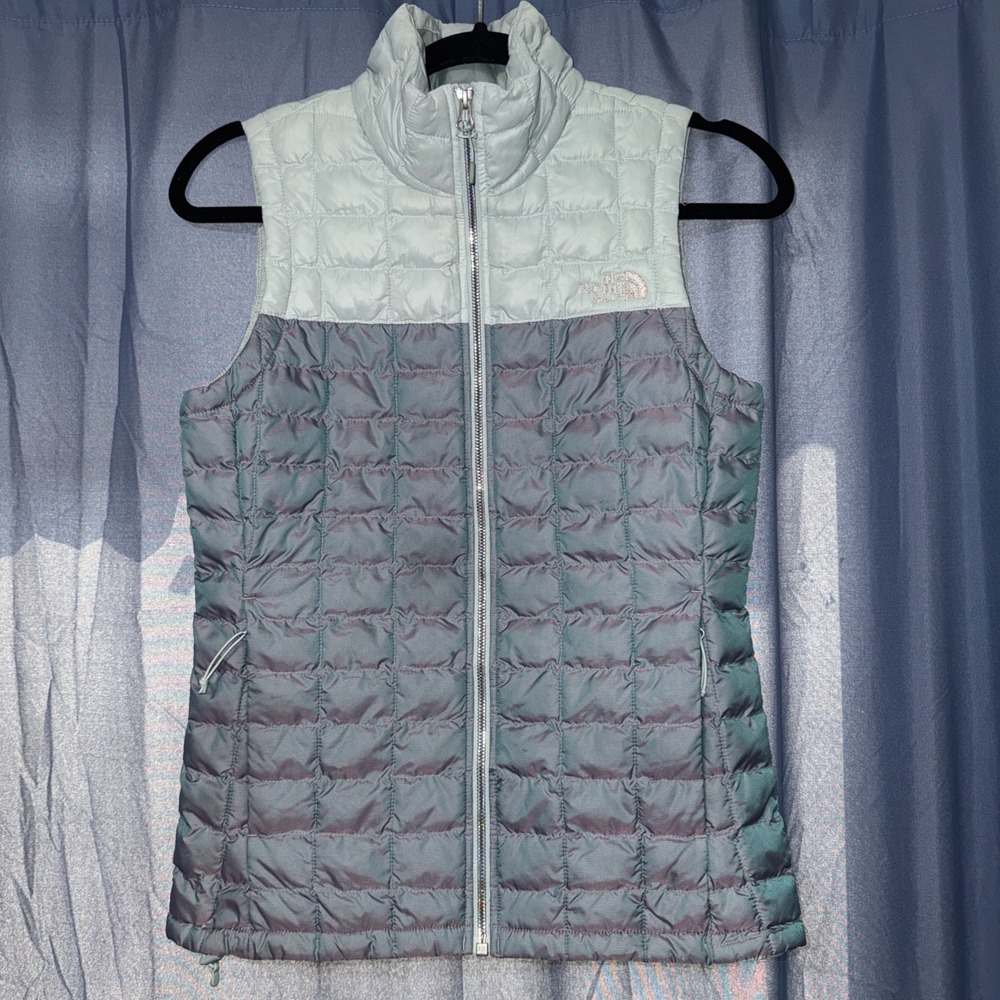 The North Face Thermoball Eco Puffer Vest Gray Green Quilted Women's Size XS